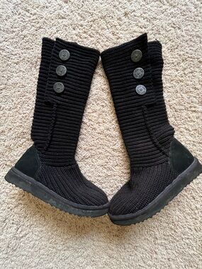 UGG Black Knit Button-Detail Slip-On Booties